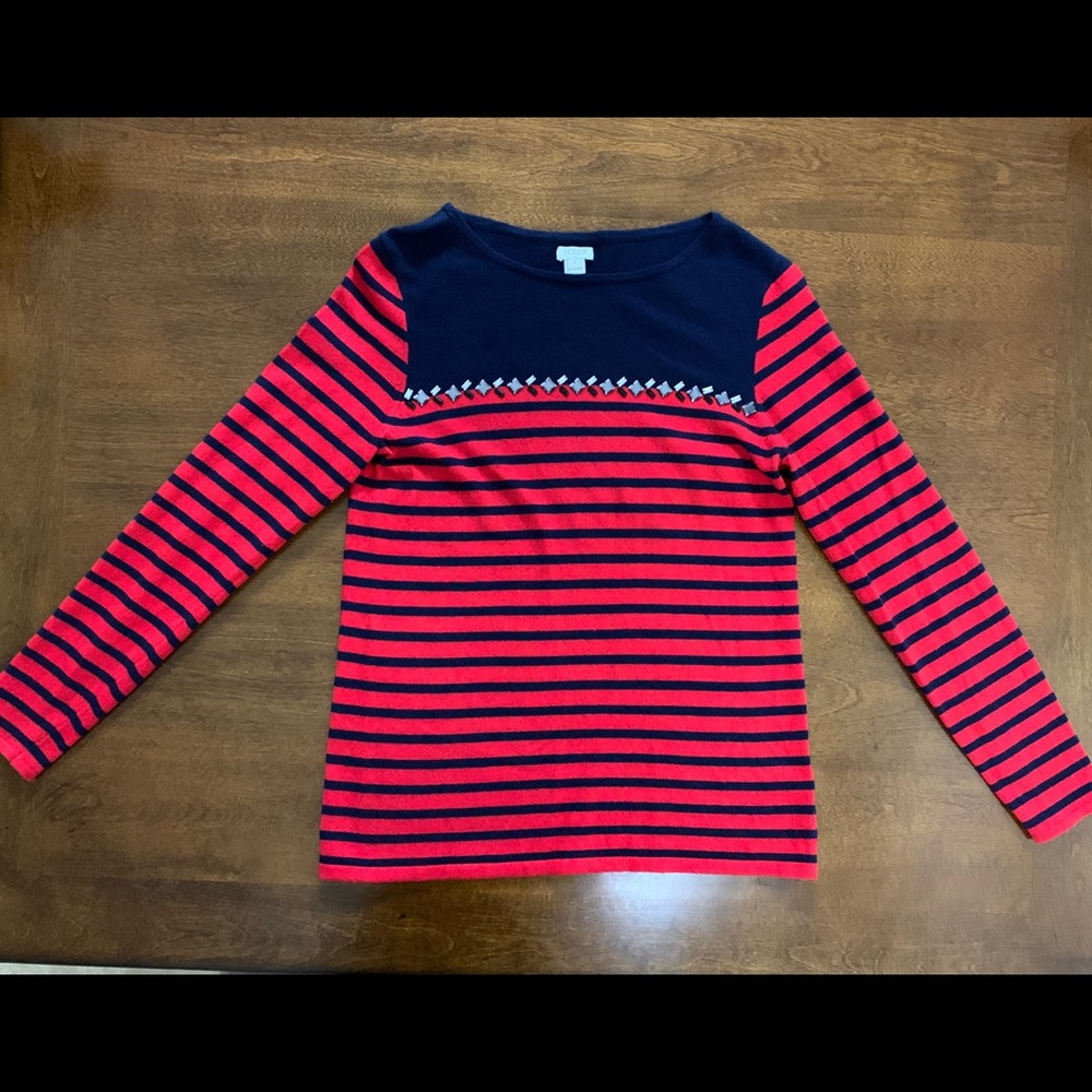 J. Crew Breton Sweater with Gems M Striped